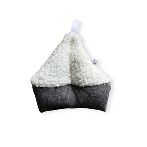 Hanging Rattle Sailboat | Charcoal Linen + White Cloud