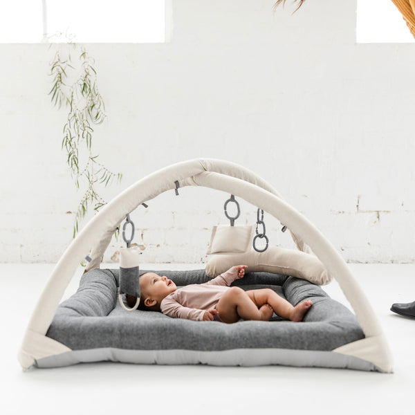 Activity Play Mat | 100% Linen - Charcoal & Natural