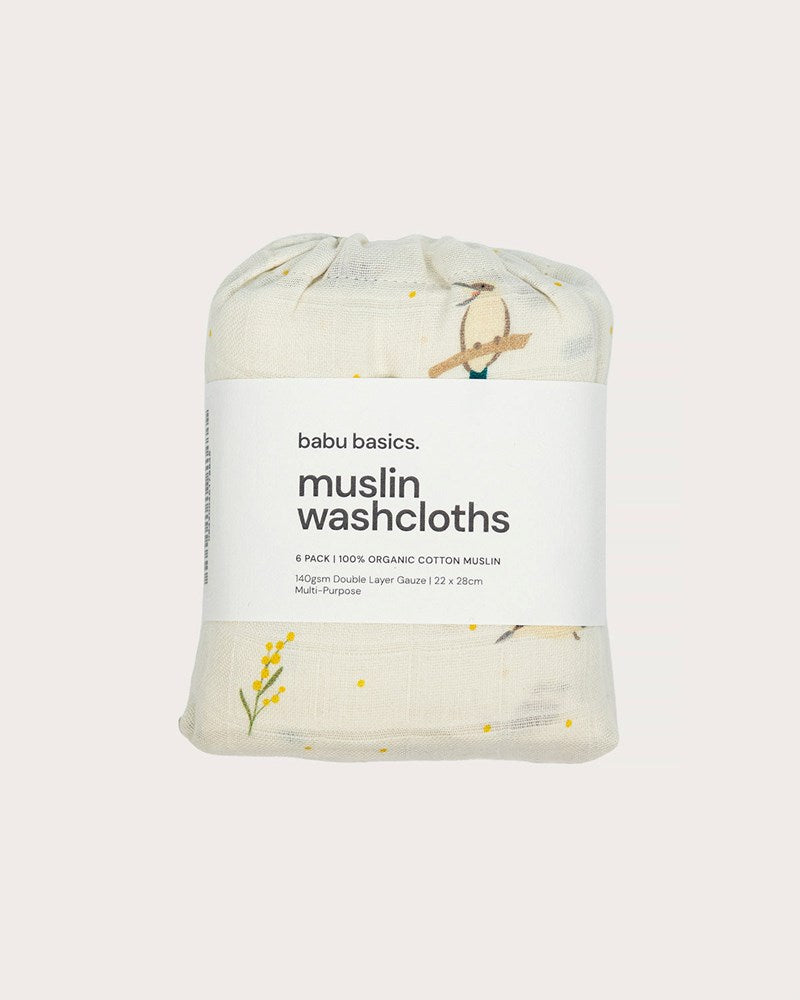Muslin Wash Cloths (6 Pack) | Kookaburra