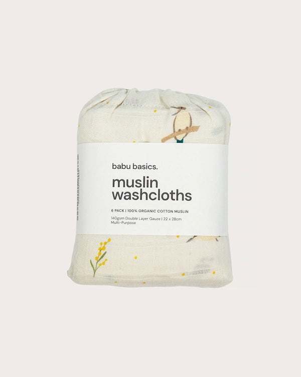 Muslin Wash Cloths (6 Pack) | Kookaburra