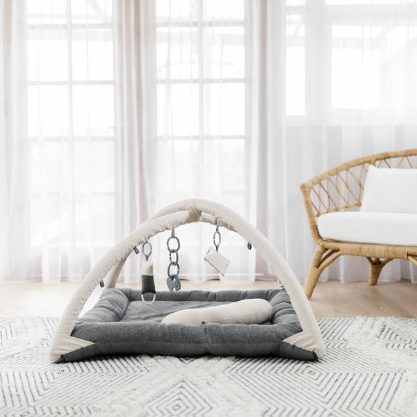 Activity Play Mat | 100% Linen - Charcoal & Natural