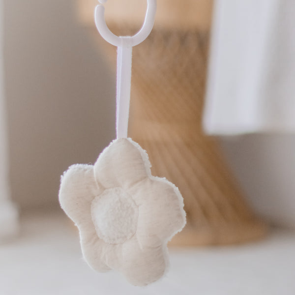 Hanging Rattle Flower | Natural Linen + Cloud