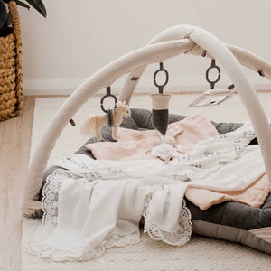 Activity Play Mat | 100% Linen - Charcoal & Natural