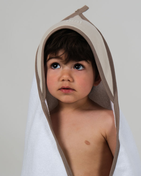 Terry Hooded Baby Towel - Oat Contrast
