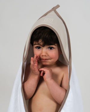 Terry Hooded Baby Towel - Oat Contrast