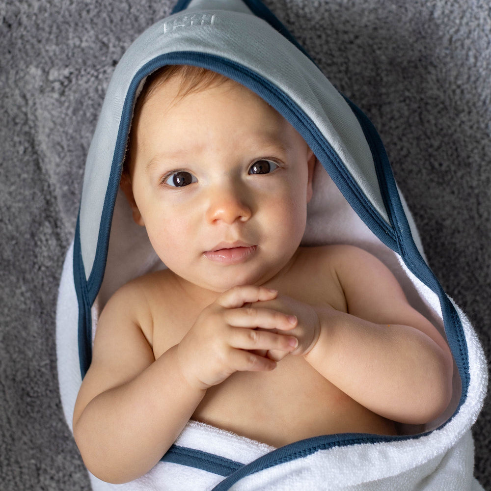Terry Hooded Baby Towel - Sky Contrast
