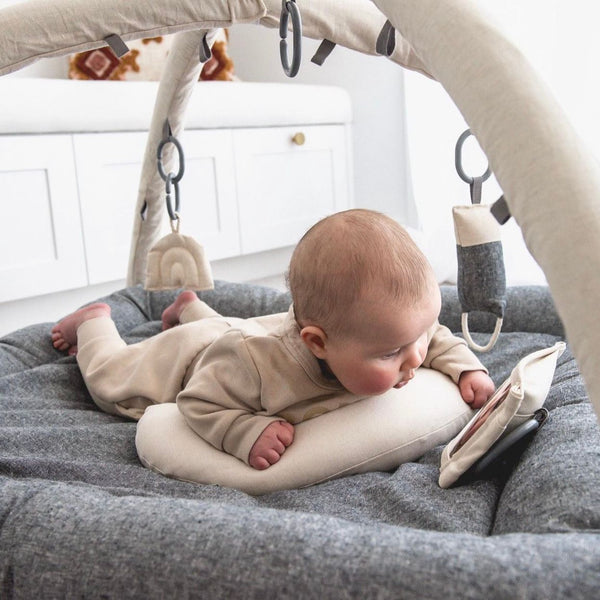Activity Play Mat | 100% Linen - Charcoal & Natural