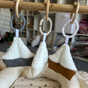 Hanging Rattle Sailboat | Charcoal Linen + White Cloud
