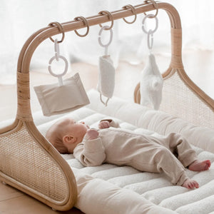 Rattan Play Gym Bundle | White Cloud & Stone Gingham