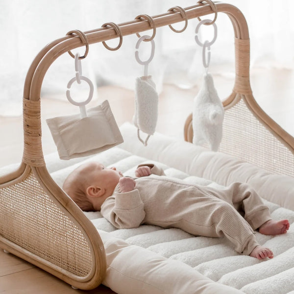 Rattan Play Gym Bundle | White Cloud & Stone Gingham