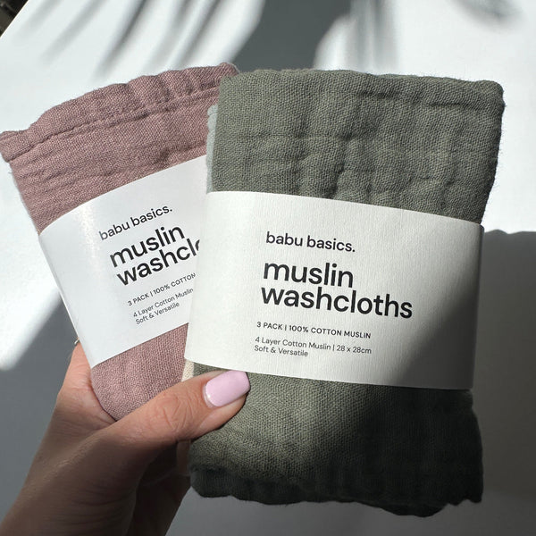 Muslin Wash Cloths (3 Pack) - Moss, Sage & Oat