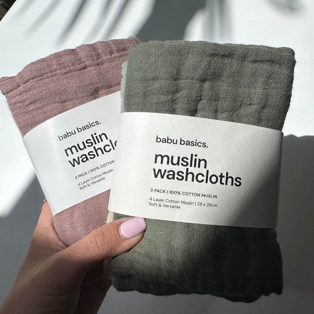 Muslin Wash Cloths (3 Pack) - Marigold, Mocha & Oat