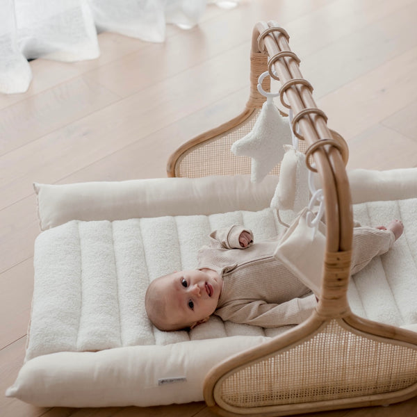 Rattan Play Gym Bundle | White Cloud & Stone Gingham