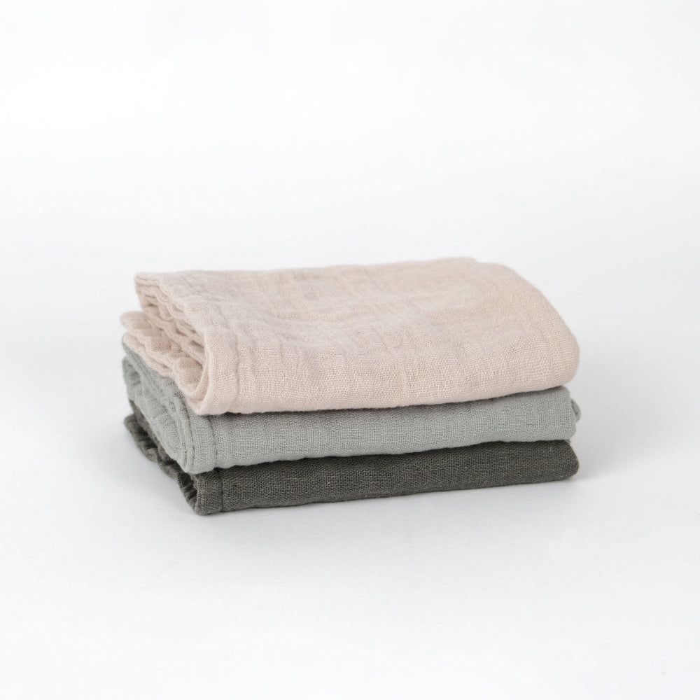 Muslin Wash Cloths (3 Pack) - Moss, Sage & Oat