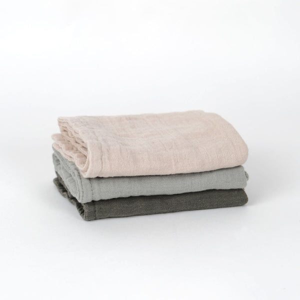 Muslin Wash Cloths (3 Pack) - Moss, Sage & Oat