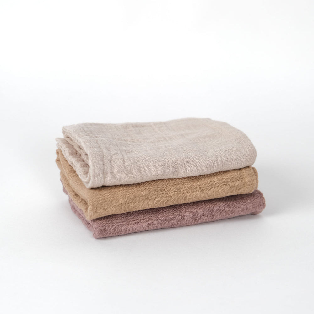 Muslin Wash Cloths (3 Pack) - Marigold, Mocha & Oat
