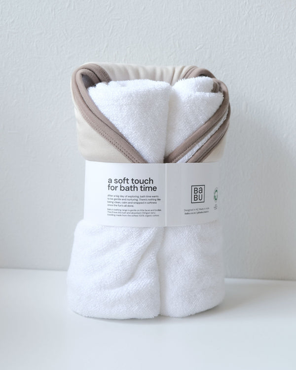 Terry Hooded Baby Towel - Oat Contrast
