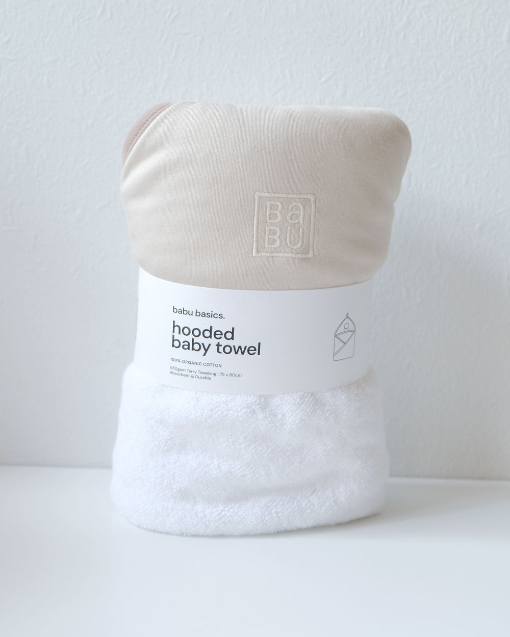 Terry Hooded Baby Towel - Oat Contrast