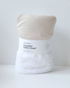 Terry Hooded Baby Towel - Oat Contrast