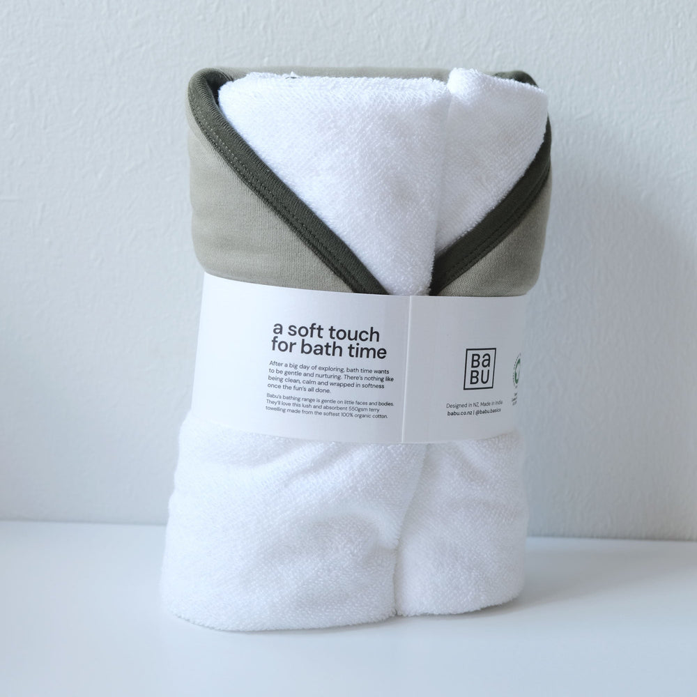Terry Hooded Baby Towel - Sage Contrast