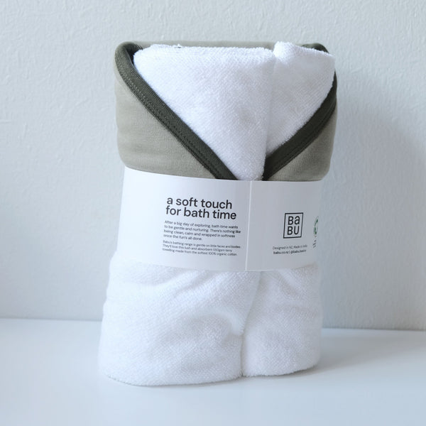 Terry Hooded Baby Towel - Sage Contrast