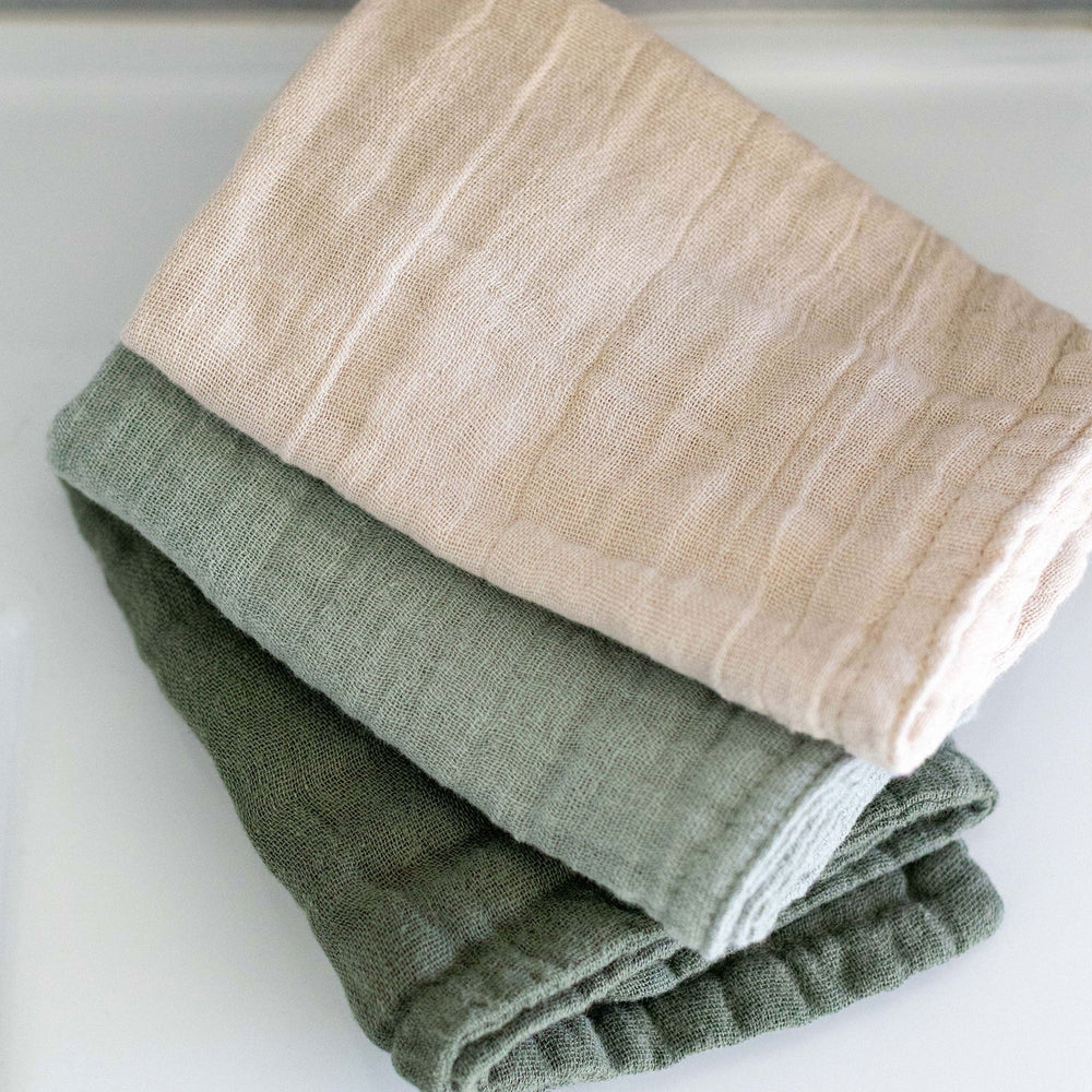 Muslin Wash Cloths (3 Pack) - Moss, Sage & Oat