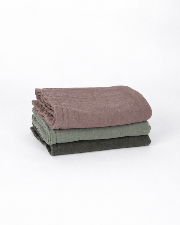 Muslin Wash Cloths (3 Pack) - Moss, Sage & Mocha