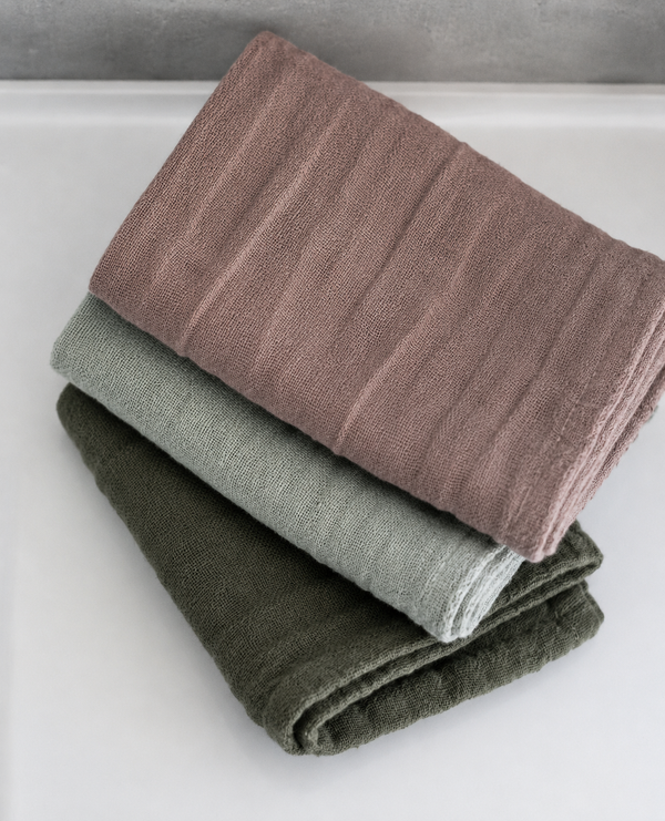 Muslin Wash Cloths (3 Pack) - Moss, Sage & Mocha